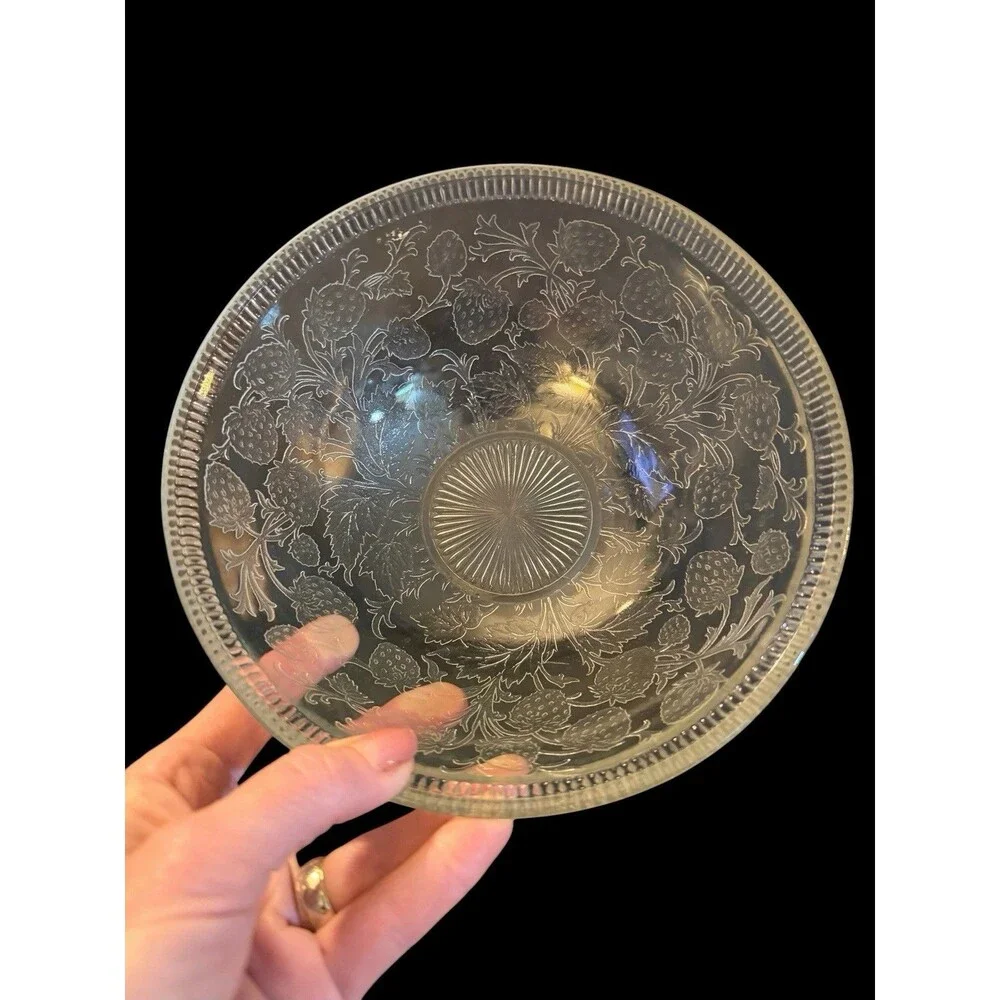Vtg Pair Clear Glass Strawberry Bowl & Open Compote Candy Dish Starburst Base